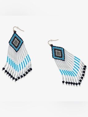Myra Bag Ascendant Light Turquoise, Black & Silver Beaded Fringe Earrings